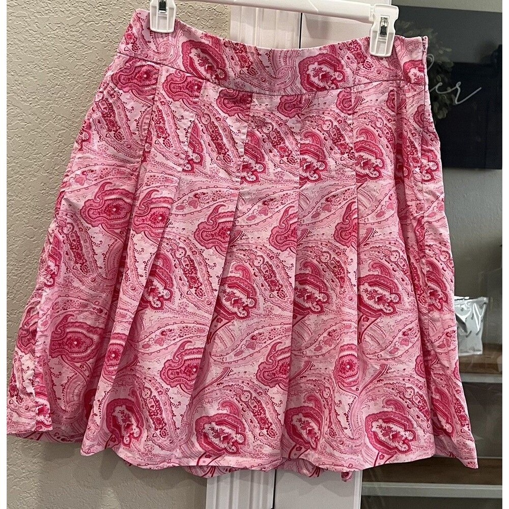 J.Crew Pink Paisley Cotton Pleated Skirt Size 8 Cottagecore Preppy
